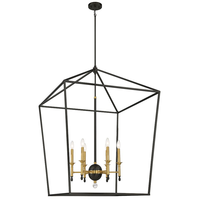 Minka Lavery Townhall 32in 6-Light Pendant | Contemporary Coal and Soft Brass | Kitchen Island & Dining Room | 32 x 32 x 44 in | Model 2106-726