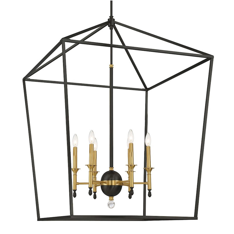 Minka Lavery Townhall 32in 6-Light Pendant | Contemporary Coal and Soft Brass | Kitchen Island & Dining Room | 32 x 32 x 44 in | Model 2106-726