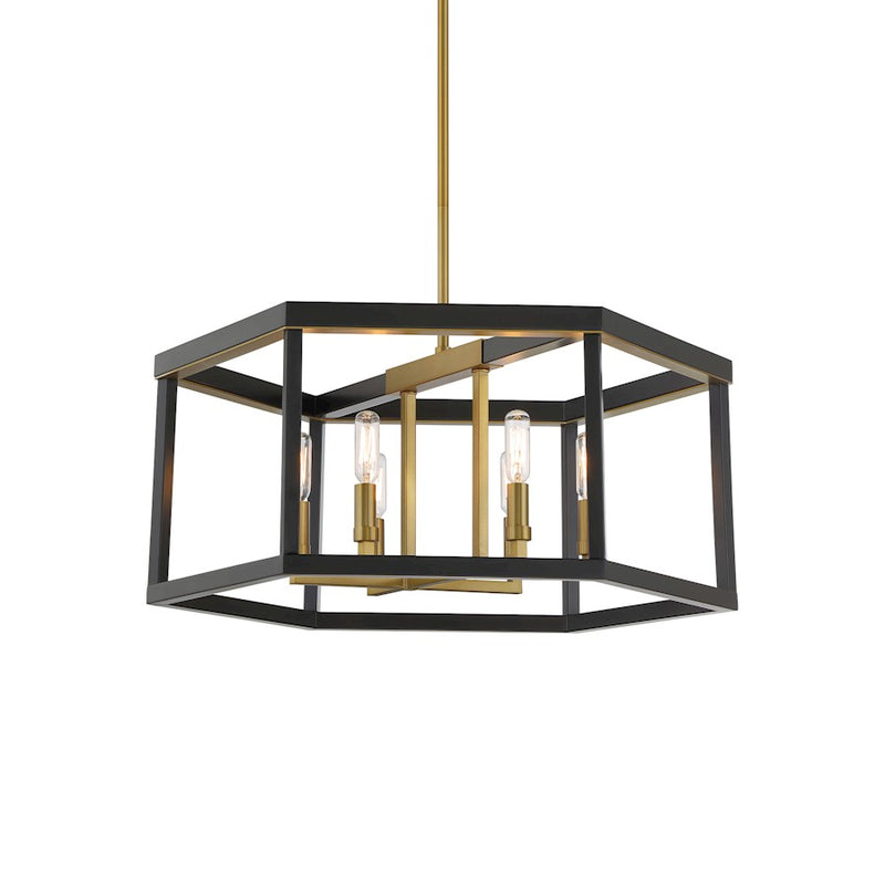 Minka Lavery Union Estates 18in 8-Light Pendant | Industrial Coal and Soft Brass Steel | Kitchen Island & Dining Room | Model 2117-726