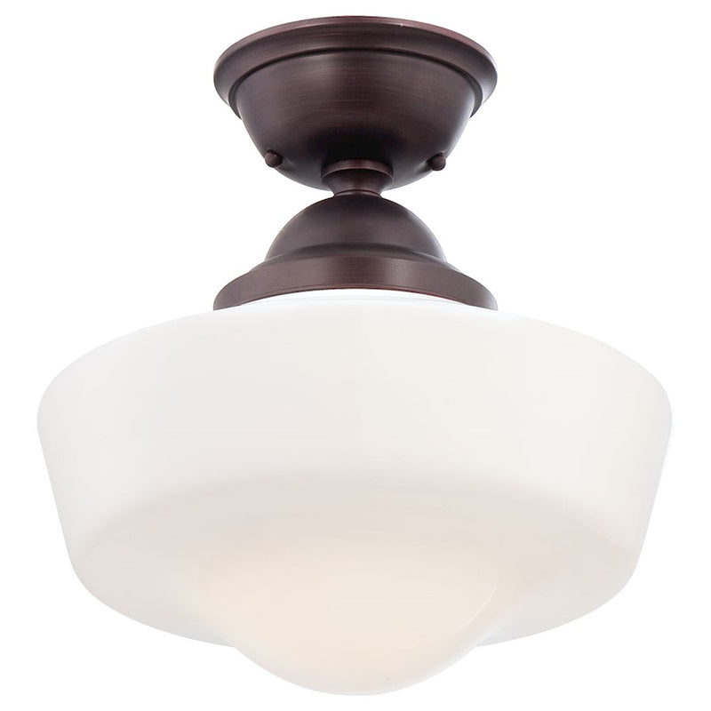 Minka Lavery 13.75in 1-Light Semi-Flush Mount | Transitional Brushed Bronze | Hallway & Bedroom Ceiling Light | Model 2257-576