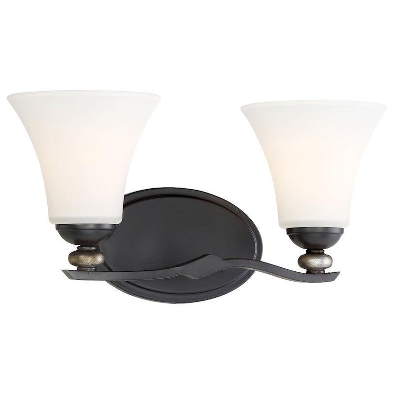 Minka Lavery Shadowglen 16in 2-Light Bathroom Vanity Light | Transitional Lathan Bronze with Gold and Clear Glass | Bathroom Vanity | Model 2282-589