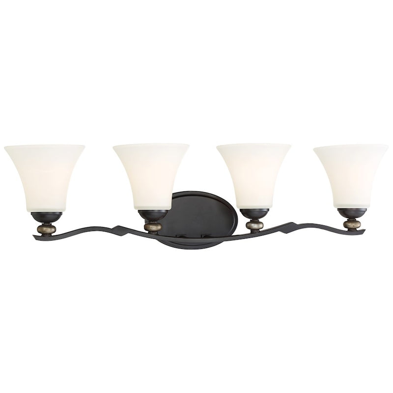 Minka Lavery Shadowglen 32in 4-Light Bath Vanity | Transitional Lathan Bronze with Gold Accents | Bathroom Vanity Light | W 32 x D 8 | Model 2284-589