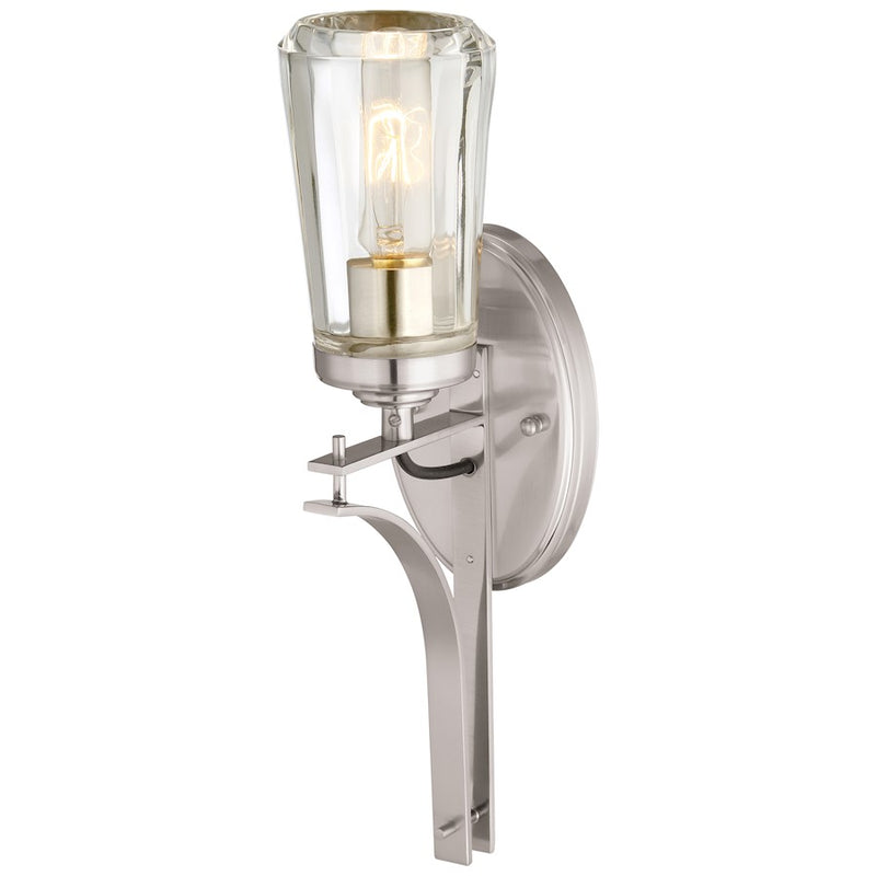 Minka Lavery Poleis 1-Light Bath Vanity | Industrial Brushed Nickel & Faceted Glass | Bathroom & Powder Room | 16in H | Model 2301-84