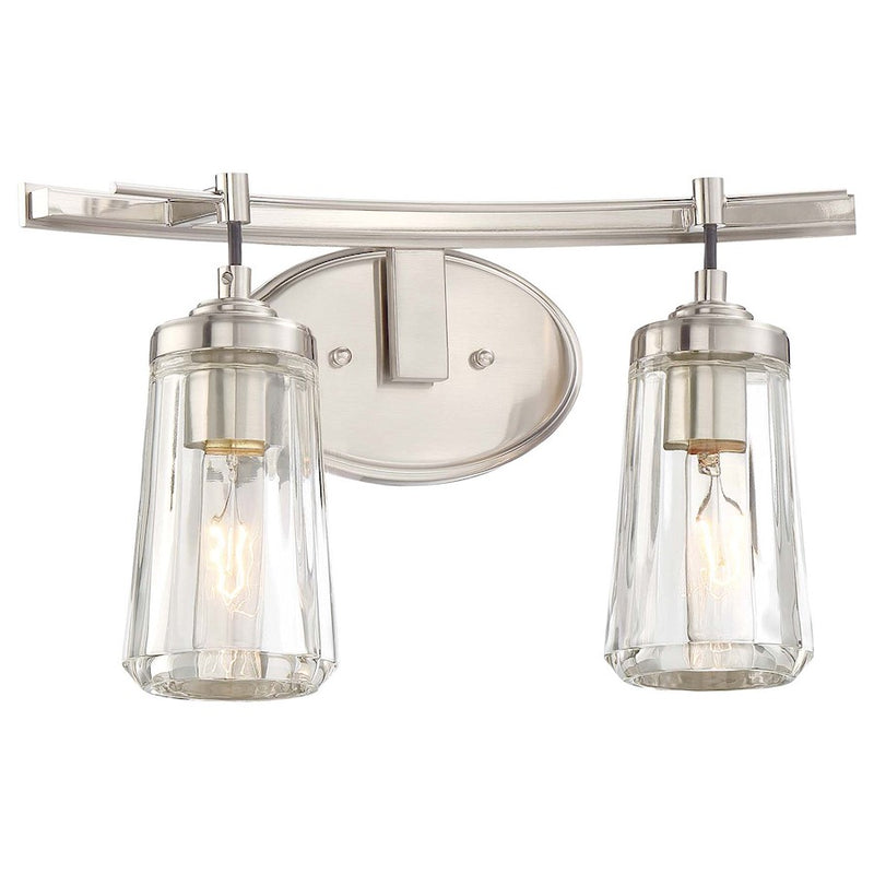 Minka Lavery Poleis 16in 2-Light Bathroom Vanity Light | Industrial Brushed Nickel and Angle-Faceted Glass | Bathroom Vanity & | Model 2302-84