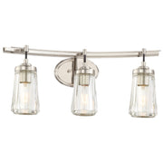 Minka Lavery Poleis 24in 3-Light Bathroom Vanity Light | Industrial Brushed Nickel and Angle-Faceted Glass | Bathroom Vanity | Model 2303-84