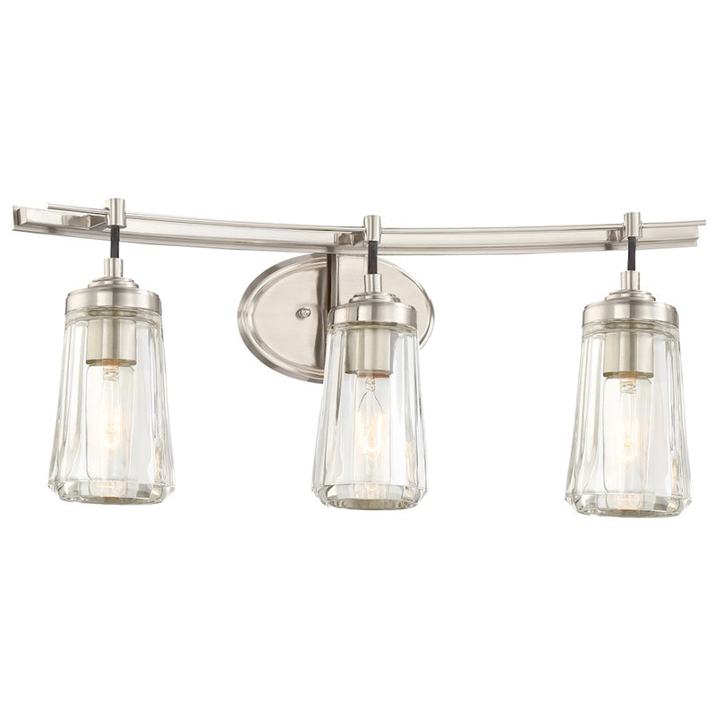 Minka Lavery Poleis 24in 3-Light Bathroom Vanity Light | Industrial Brushed Nickel and Angle-Faceted Glass | Bathroom Vanity | Model 2303-84