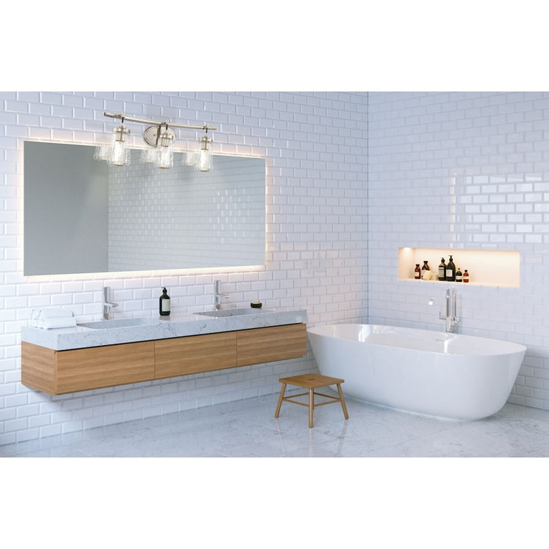 Minka Lavery Poleis 24in 3-Light Bathroom Vanity Light | Industrial Brushed Nickel and Angle-Faceted Glass | Bathroom Vanity | Model 2303-84