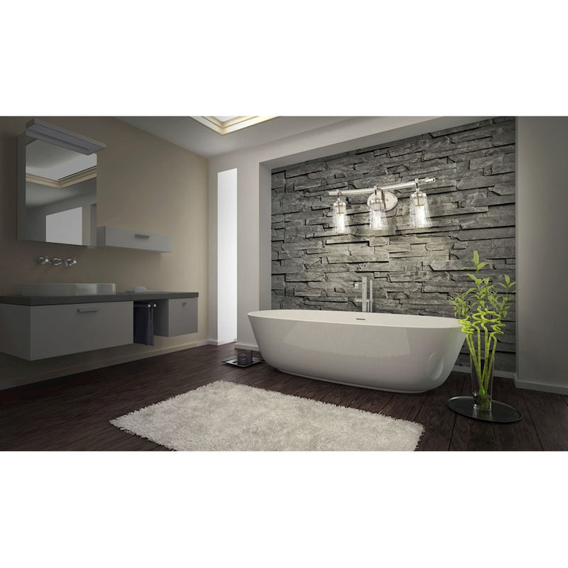 Minka Lavery Poleis 24in 3-Light Bathroom Vanity Light | Industrial Brushed Nickel and Angle-Faceted Glass | Bathroom Vanity | Model 2303-84