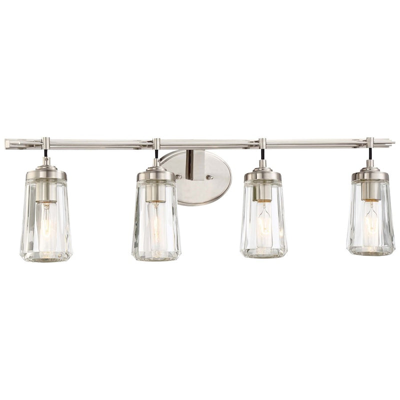 Minka Lavery Poleis 32in 4-Light Bathroom Vanity Light | Brushed Nickel and Clear Angle-Faceted Glass | Bathroom Vanity | Model 2304-84