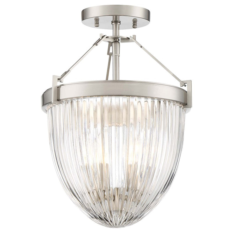 Minka Lavery Atrio 12in Semi-Flush Mount | Transitional Brushed Nickel and Clear Halophane Glass | Hallway & Bedroom | 12 x 12 x 14 in | Model 2322-84