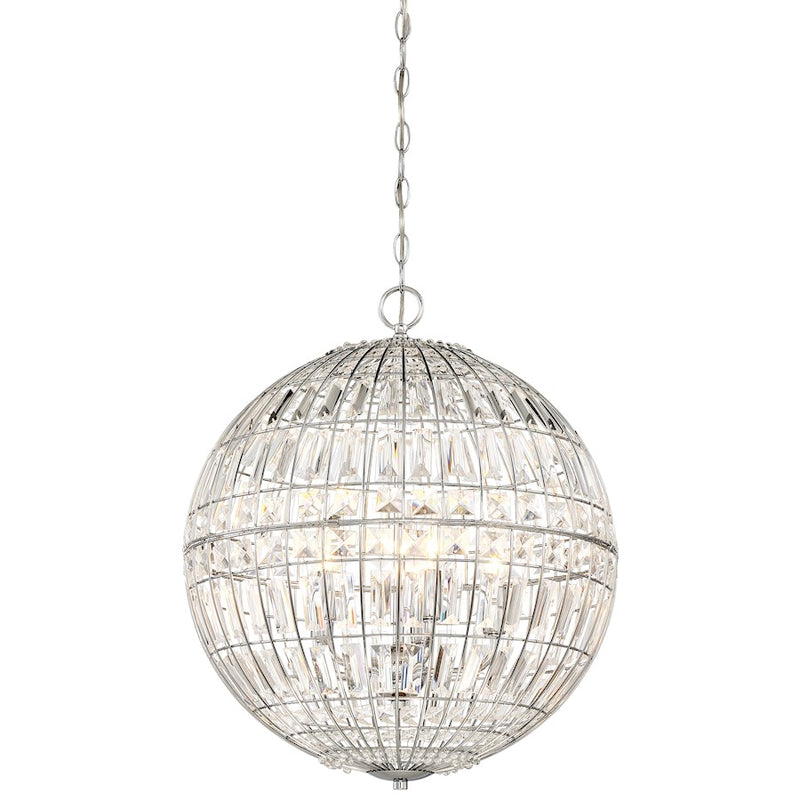 Minka Lavery Palermo 18in 5-Light Pendant | Chrome Crystal Spherical and Chrome Finish | Foyer & Living Room | 18 x 18 x 22 in | Model 2355-77