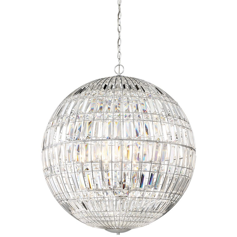 Minka Lavery Palermo 28in 8-Light Pendant | Chrome Steel and Crystal Shade | Kitchen Island & Dining Room | 28 x 28 x 32 in | Model 2358-77