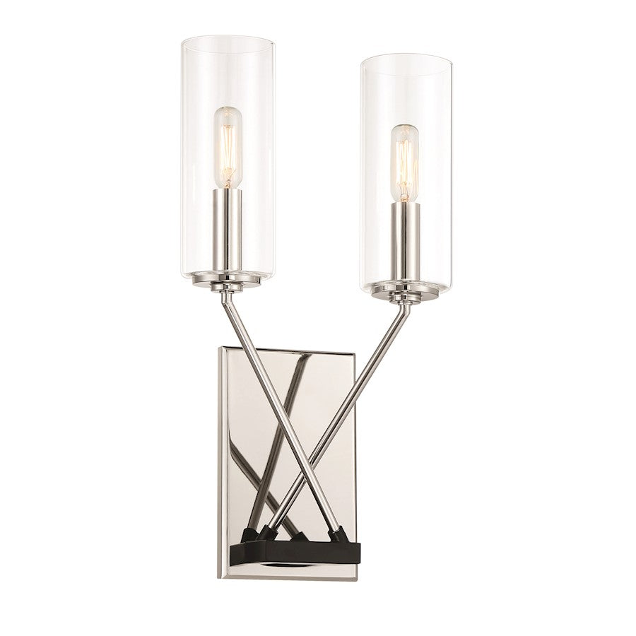 Minka Lavery Highland Crossing 2 Light Wall Sconce, Coal/Nickel/Clear