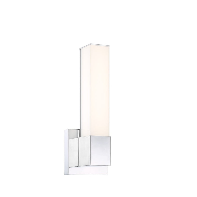 Minka Lavery Salon 14in 1-Light Wall Sconce | Modern Brushed Nickel Steel and White Acrylic | Bathroom & Hallway Damp-Rated | Model 2872-84-L