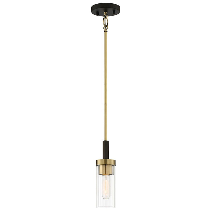 Minka Lavery Ainsley Court 3in Mini Pendant | Transitional Aged Kingston Bronze and Brushed Brass with Clear Ribbed Glass | Kitchen | Model 3040-560