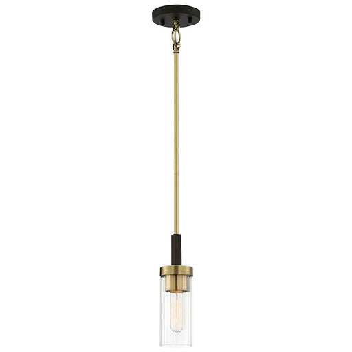 Minka Lavery Ainsley Court 3in Mini Pendant | Transitional Aged Kingston Bronze and Brushed Brass with Clear Ribbed Glass | Kitchen | Model 3040-560