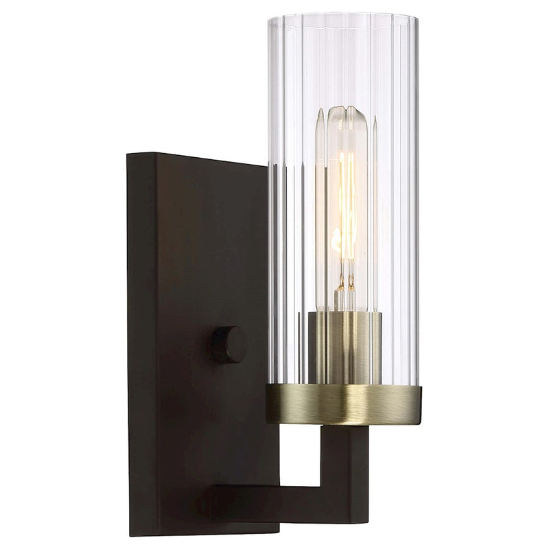 Minka Lavery Ainsley Court 1-Light Bath Vanity Light | Aged Kingston Bronze and Brushed Brass with Clear Ribbed Glass | Bathroom & | Model 3041-560
