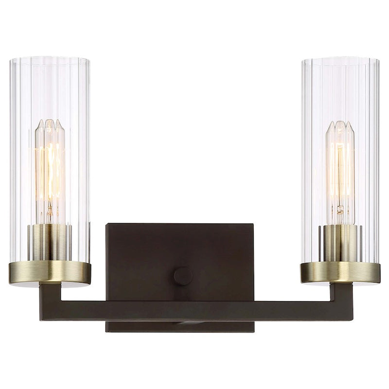 Minka Lavery Ainsley Court 2-Light Bath Vanity | Transitional Aged Kingston Bronze and Brass with Clear Ribbed Glass | Bathroom & | Model 3042-560