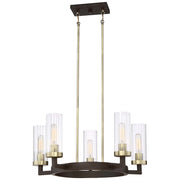Minka Lavery Ainsley Court 25in 5-Light Chandelier | Vintage Aged Kingston Bronze and Brushed Brass with Clear Ribbed Glass | Dining | Model 3045-560