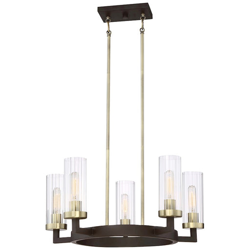 Minka Lavery Ainsley Court 25in 5-Light Chandelier | Vintage Aged Kingston Bronze and Brushed Brass with Clear Ribbed Glass | Dining | Model 3045-560