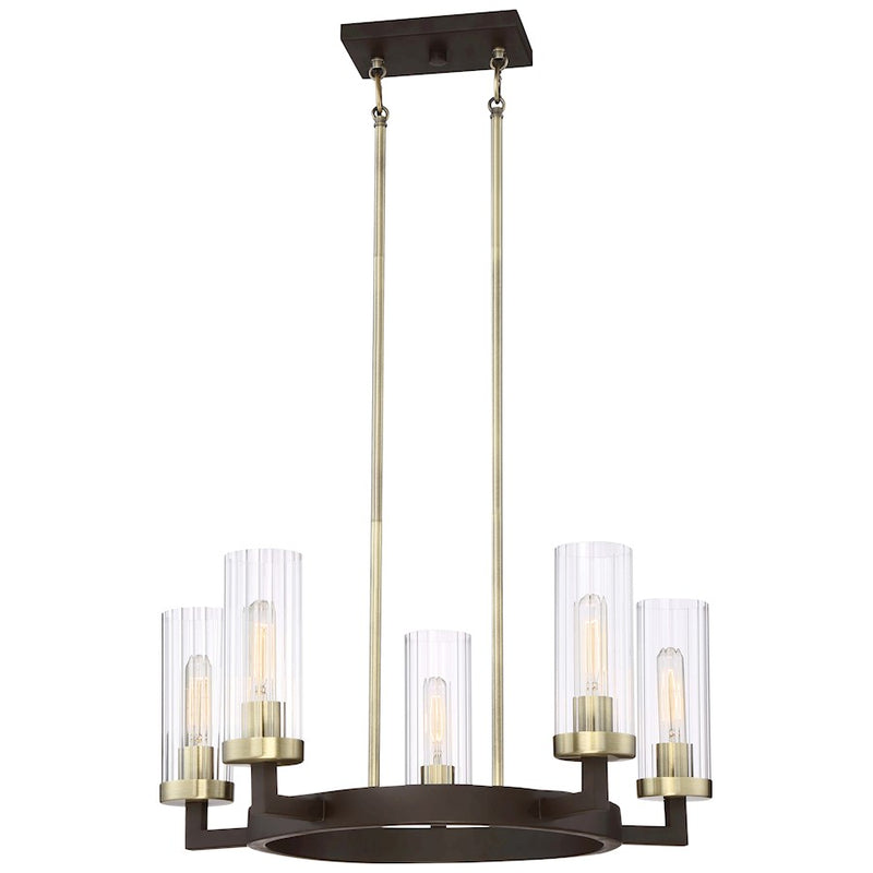 Minka Lavery Ainsley Court 25in 5-Light Chandelier | Vintage Aged Kingston Bronze and Brushed Brass with Clear Ribbed Glass | Dining | Model 3045-560