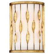 Minka Lavery Olivetas 9in 2-Light Wall Sconce | Hand-Textured Italian Terrace Gold Leaf and White Ribbed Fabric Shade | Living Room | Model 3051-571