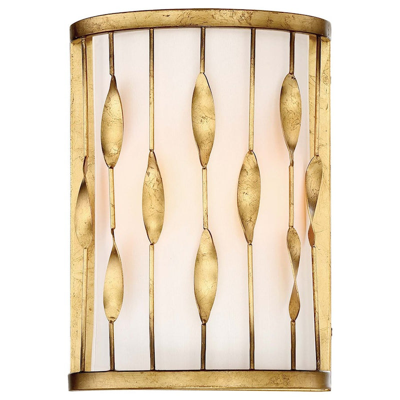 Minka Lavery Olivetas 9in 2-Light Wall Sconce | Hand-Textured Italian Terrace Gold Leaf and White Ribbed Fabric Shade | Living Room | Model 3051-571