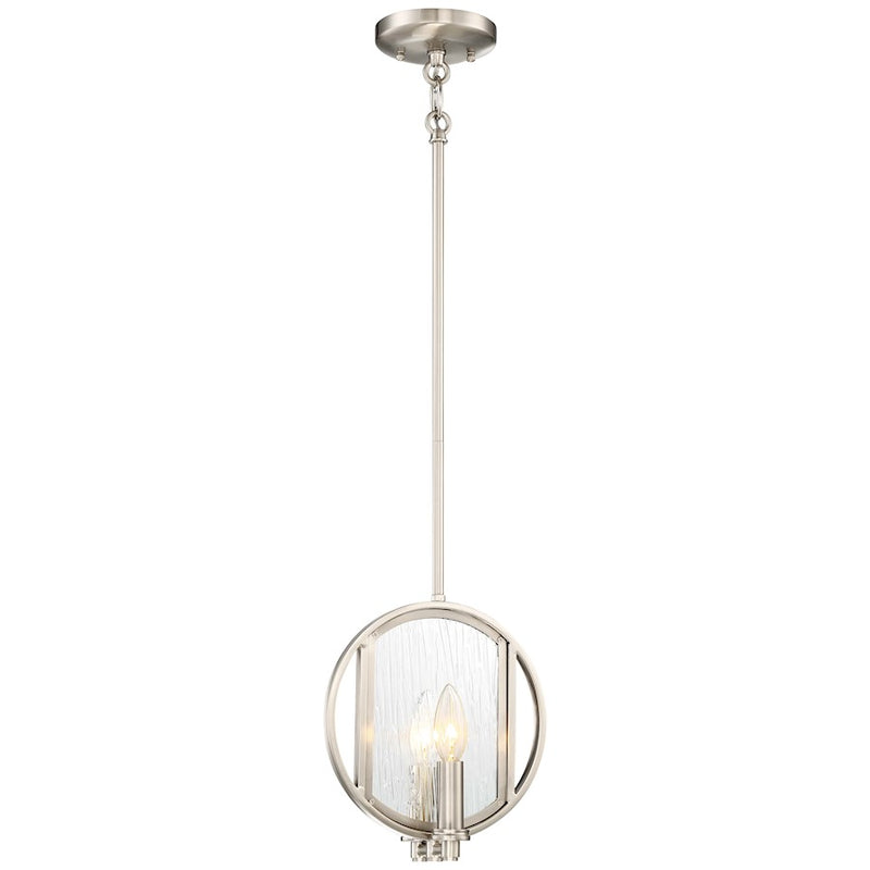 Minka Lavery Via Capri 9in 2-Light Mini Pendant | Brushed Nickel and Clear Wood Grain Water Glass | Kitchen Island & Dining Room | Model 3060-84