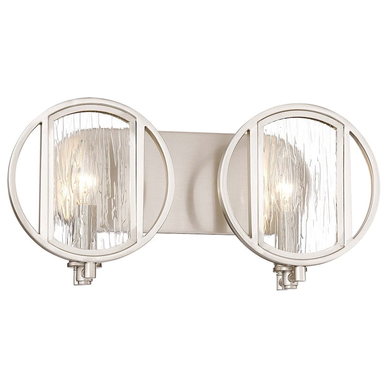 Minka Lavery Via Capri 16in 2-Light Vanity Light | Brushed Nickel and Clear Wood Grain Water Glass | Bathroom Vanity | Model 3062-84