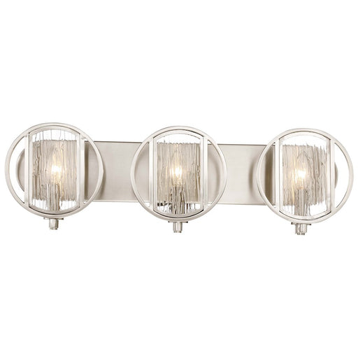 Minka Lavery Via Capri 25in 3-Light Bathroom Vanity Light | Contemporary Brushed Nickel and Clear Wood Grain Water Glass | Bathroom | Model 3063-84