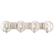 Minka Lavery Via Capri 34in 4-Light Bathroom Vanity Light | Contemporary Brushed Nickel and Clear Wood Grain Water Glass | Bathroom | Model 3064-84