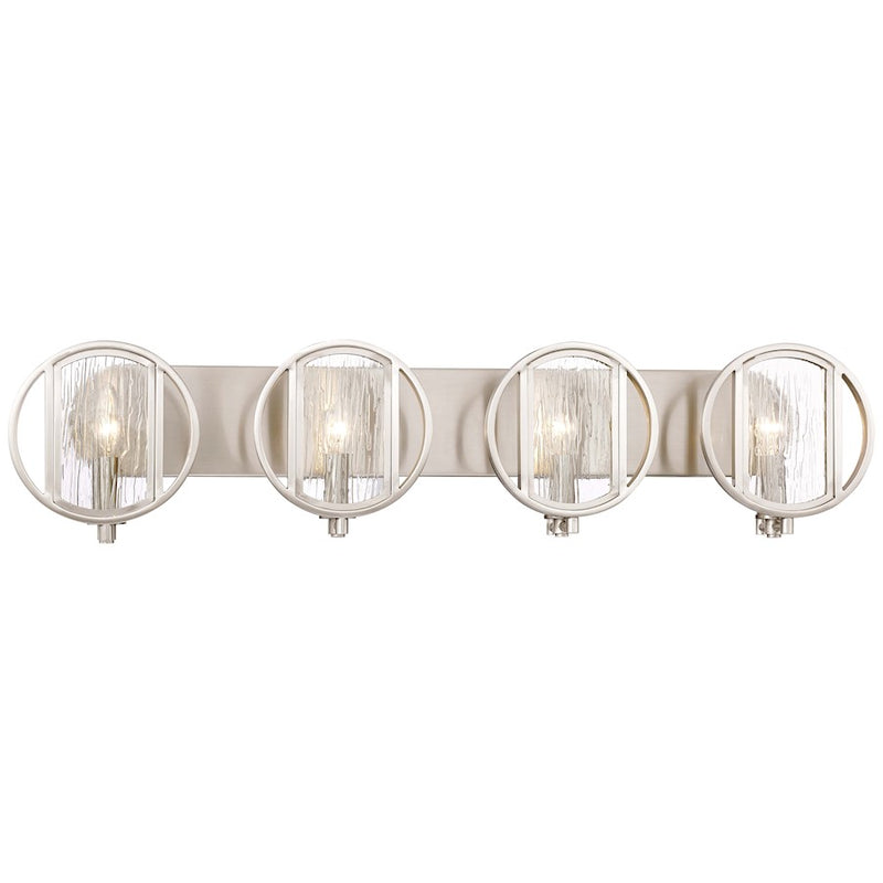 Minka Lavery Via Capri 34in 4-Light Bathroom Vanity Light | Contemporary Brushed Nickel and Clear Wood Grain Water Glass | Bathroom | Model 3064-84
