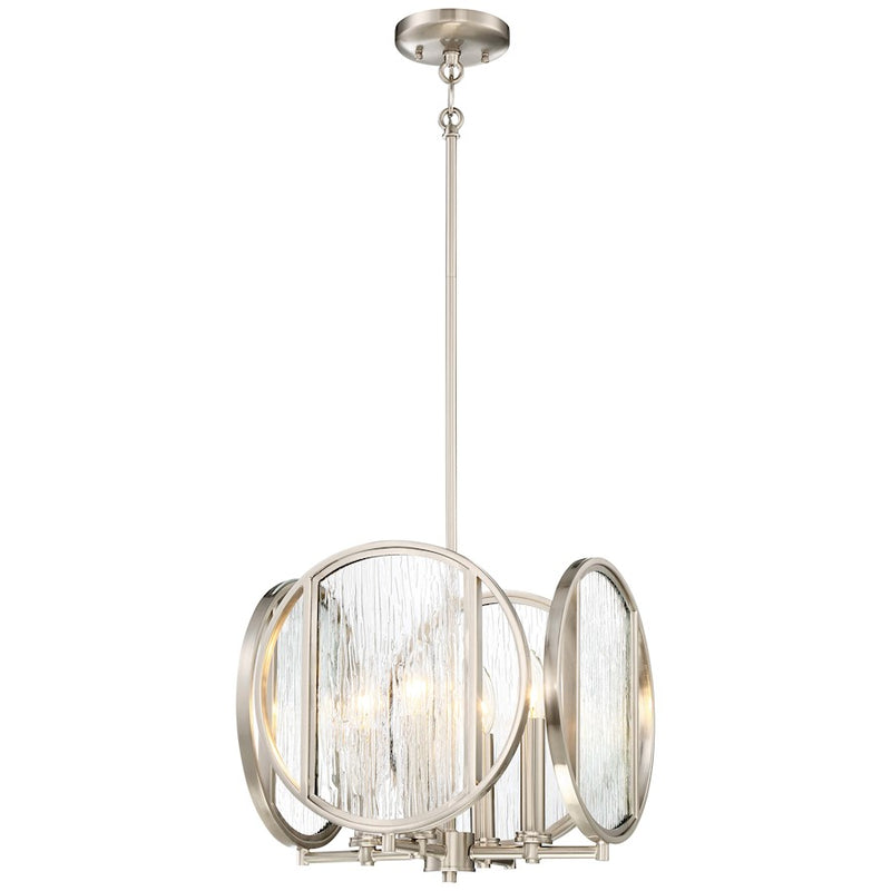 Minka Lavery Via Capri 13in 4-Light Pendant | Contemporary Brushed Nickel and Clear Wood Grain Water Glass | Kitchen Island & Dining | Model 3065-84