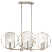 Minka Lavery Via Capri 32in 6-Light Island Light | Modern Brushed Nickel and Clear Wood Grain Water Glass | Kitchen Island | Model 3066-84