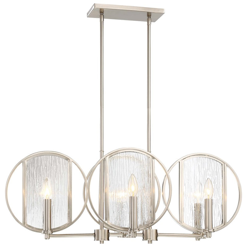 Minka Lavery Via Capri 32in 6-Light Island Light | Modern Brushed Nickel and Clear Wood Grain Water Glass | Kitchen Island | Model 3066-84