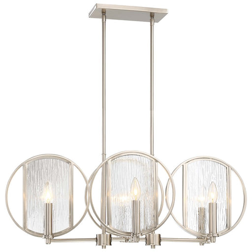 Minka Lavery Via Capri 32in 6-Light Island Light | Modern Brushed Nickel and Clear Wood Grain Water Glass | Kitchen Island | Model 3066-84