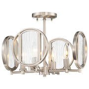 Minka Lavery Via Capri 15in 4-Light Semi-Flush Mount | Contemporary Brushed Nickel and Clear Wood Grain Water Glass | Entryway & | Model 3067-84