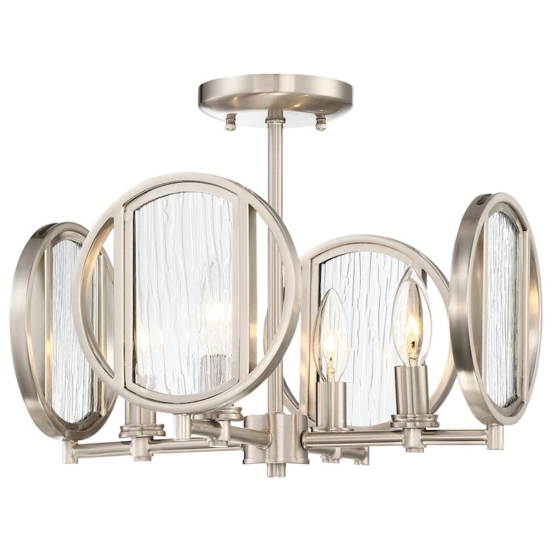 Minka Lavery Via Capri 15in 4-Light Semi-Flush Mount | Contemporary Brushed Nickel and Clear Wood Grain Water Glass | Entryway | Model 3067-84