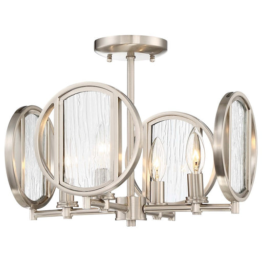 Minka Lavery Via Capri 15in 4-Light Semi-Flush Mount | Contemporary Brushed Nickel and Clear Wood Grain Water Glass | Entryway & | Model 3067-84