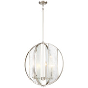 Minka Lavery Via Capri 25in 4-Light Pendant | Brushed Nickel and Clear Wood Grain Water Glass | Kitchen Island & Dining Room | Model 3068-84