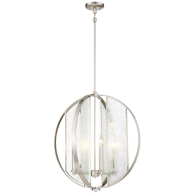 Minka Lavery Via Capri 25in 4-Light Pendant | Brushed Nickel and Clear Wood Grain Water Glass | Kitchen Island & Dining Room | Model 3068-84
