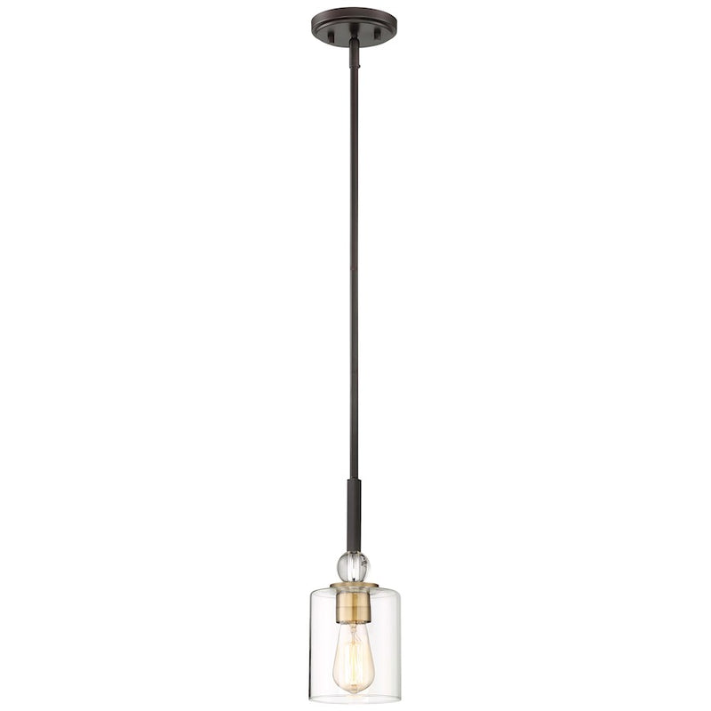 Minka Lavery Studio 5 Mini Pendant | Painted Bronze and Brushed Brass with Clear Glass | Kitchen Island & Dining Room | 5 x 12 in | Model 3070-416