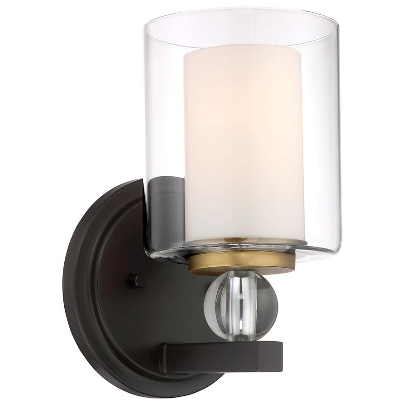 Minka Lavery Studio 5 1-Light Vanity Light | Painted Bronze & Natural Brush Metal and Frosted Glass | Bathroom & Powder Room | Model 3071-416