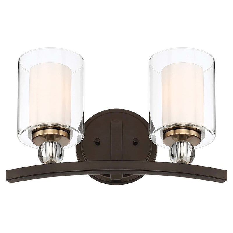 Minka Lavery Studio 5 2-Light Bath Vanity Light | Painted Bronze and Natural Brush Steel with Clear Glass | Bathroom Vanity | Model 3072-416