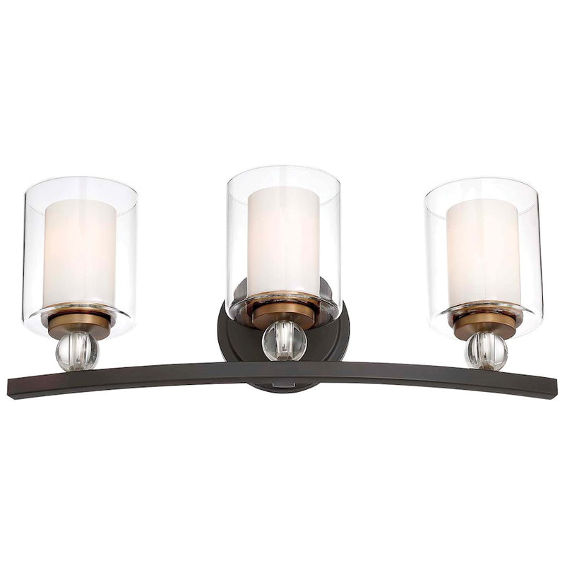 Minka Lavery Studio 5 24in 3-Light Bath Vanity | Painted Bronze and Natural Brushed Brass Frosted Glass | Bathroom & Hallway | Model 3073-416