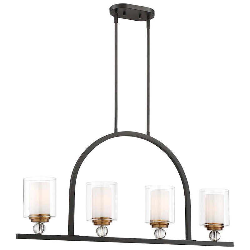 Minka Lavery Studio 5 38in 4-Light Island Light | Painted Bronze and Natural Brushed Brass | Kitchen Island & Dining Room | Model 3074-416