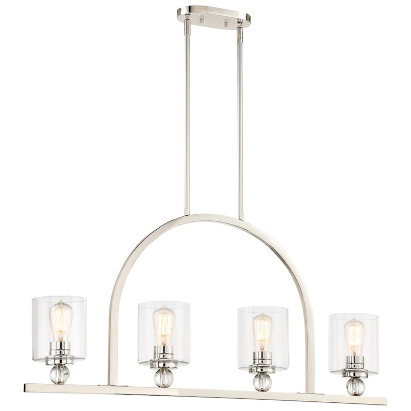 Minka Lavery Studio 5 38in 4-Light Island Light | Polished Nickel and Clear Glass | Kitchen Island & Dining Room | 38 x 5 x 19 in | Model 3074-613