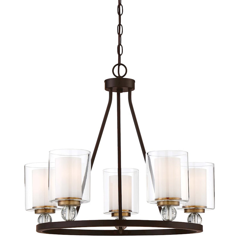 Minka Lavery Studio 5 5-Light Chandelier | Painted Bronze and Natural Brass with Frosted Glass | Entryway & Dining Room | Model 3075-416