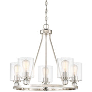 Minka Lavery Studio 5 Chandelier 26in 5-Light Chandelier | Polished Nickel and Clear Glass | Kitchen Island & Dining Room | Model 3075-613