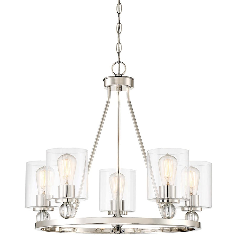 Minka Lavery Studio 5 Chandelier 26in 5-Light Chandelier | Polished Nickel and Clear Glass | Kitchen Island & Dining Room | Model 3075-613
